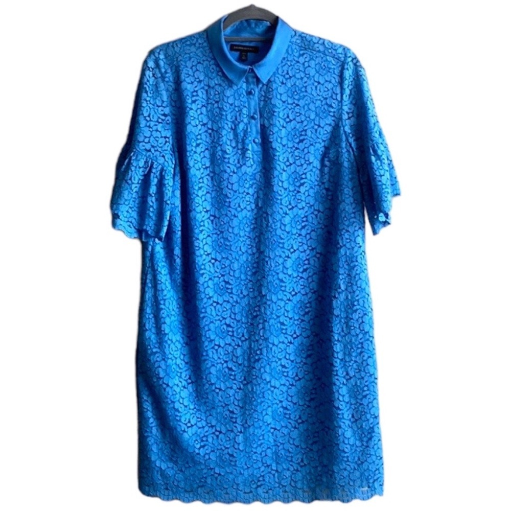 Banana Republic Short Mini Collared Lace Blue Dress with Pockets size L Petite